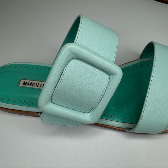 MANOLO BLAHNIK Tituba Buckle Slide Sandals Light Blue With Box Dust Bag Size 41 - Picture 9 of 16